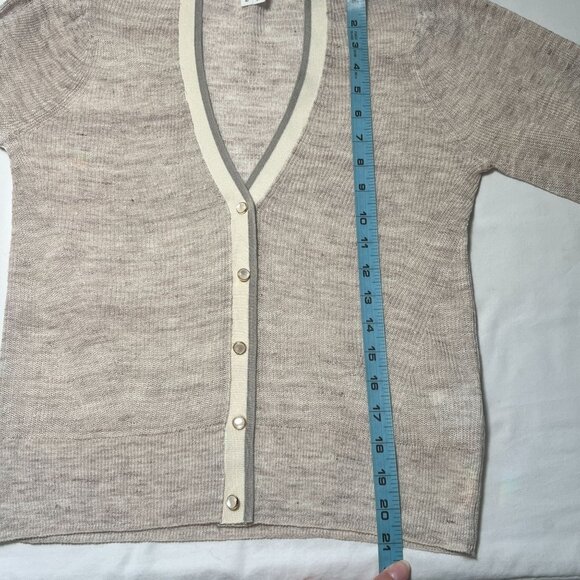 Veronica Beard Mott Linen Cardigan Beige Gray XS Designer Contrast Trim Ribbed - Picture 10 of 16